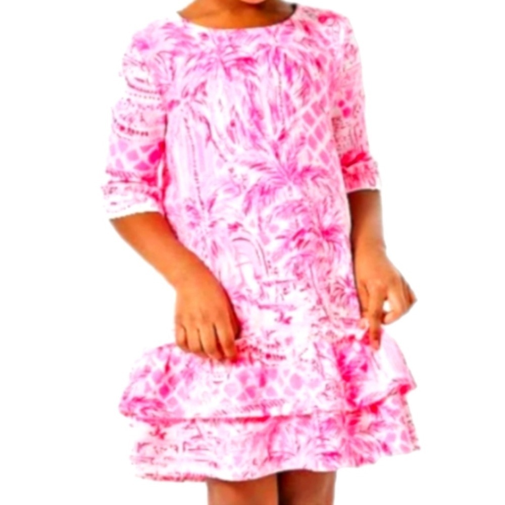 LILLY PULITZER Girls KAILYN Dress Large (8-10) Pink Blossom Palm Beach Paradise